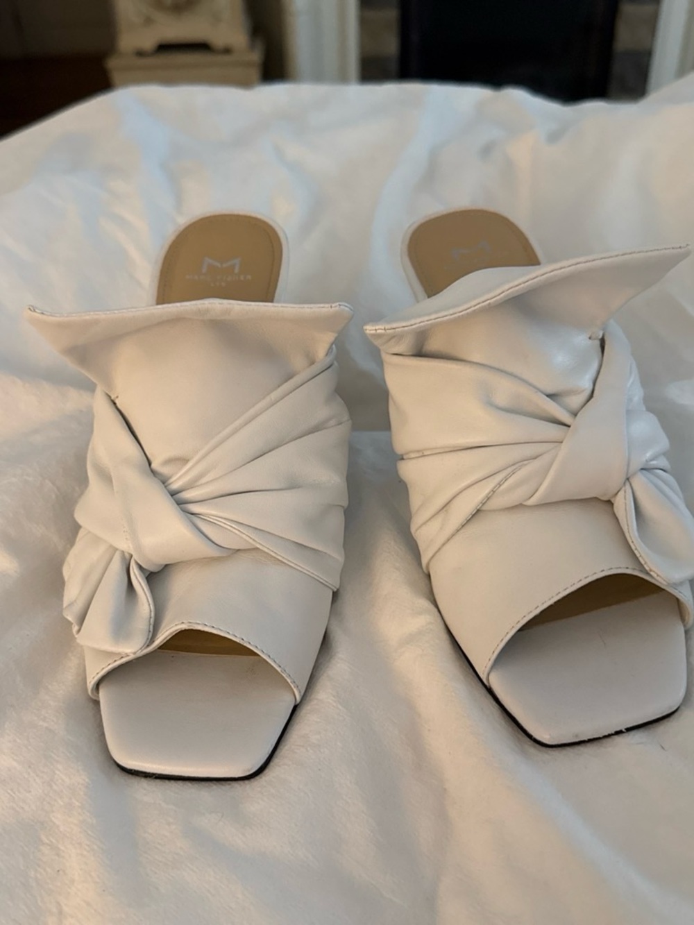 White Knotted Slide Sandals by Marc fisher